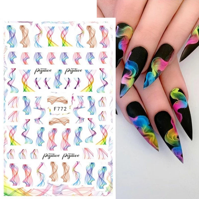 1PCS Schwarz Weiß Schmetterling Laser Nagel Aufkleber Y2K Nail art Dekoration Abstrakte Linien Bronzing Blumen Aufkleber Für Nägel