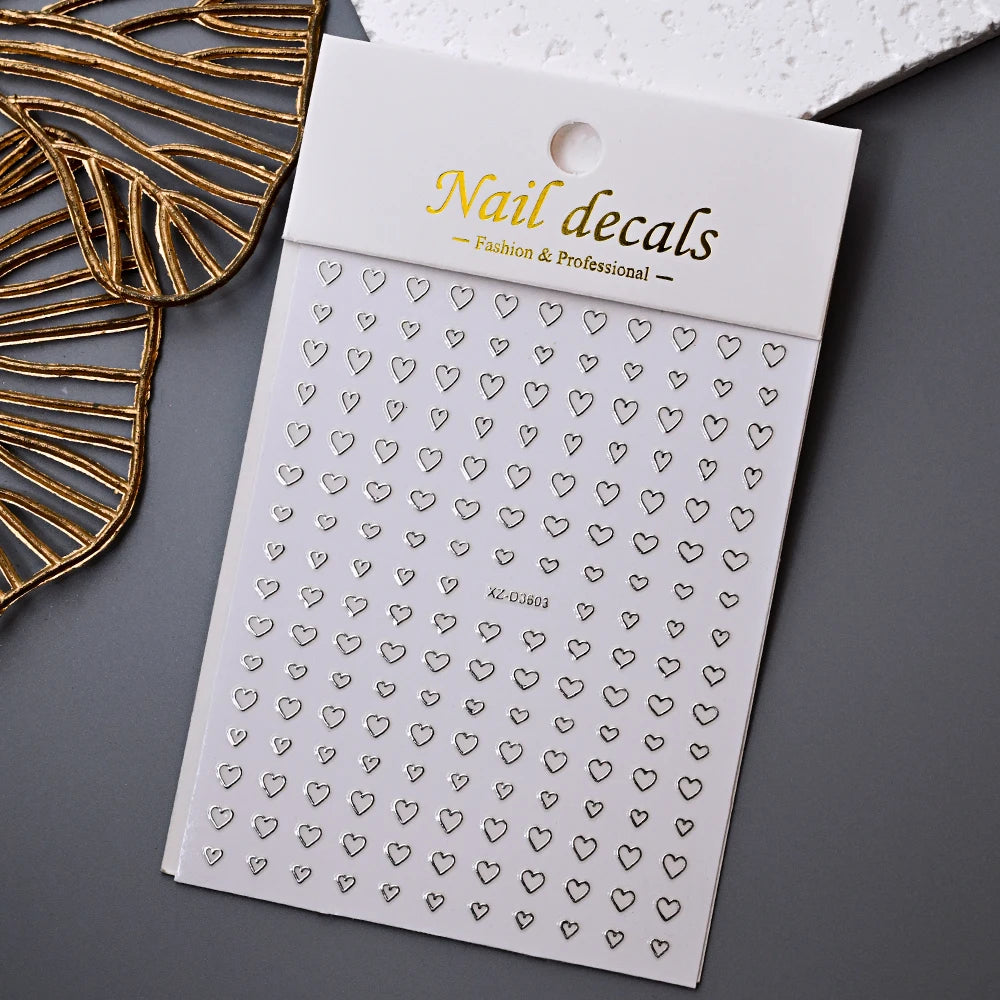1Pc 3D Gold Silber Hohl Liebe Herz Nagel Aufkleber Weiß Schwarz Laser Herz Selbst-klebe Aufkleber Maniküre Dekoration spitze Sliders