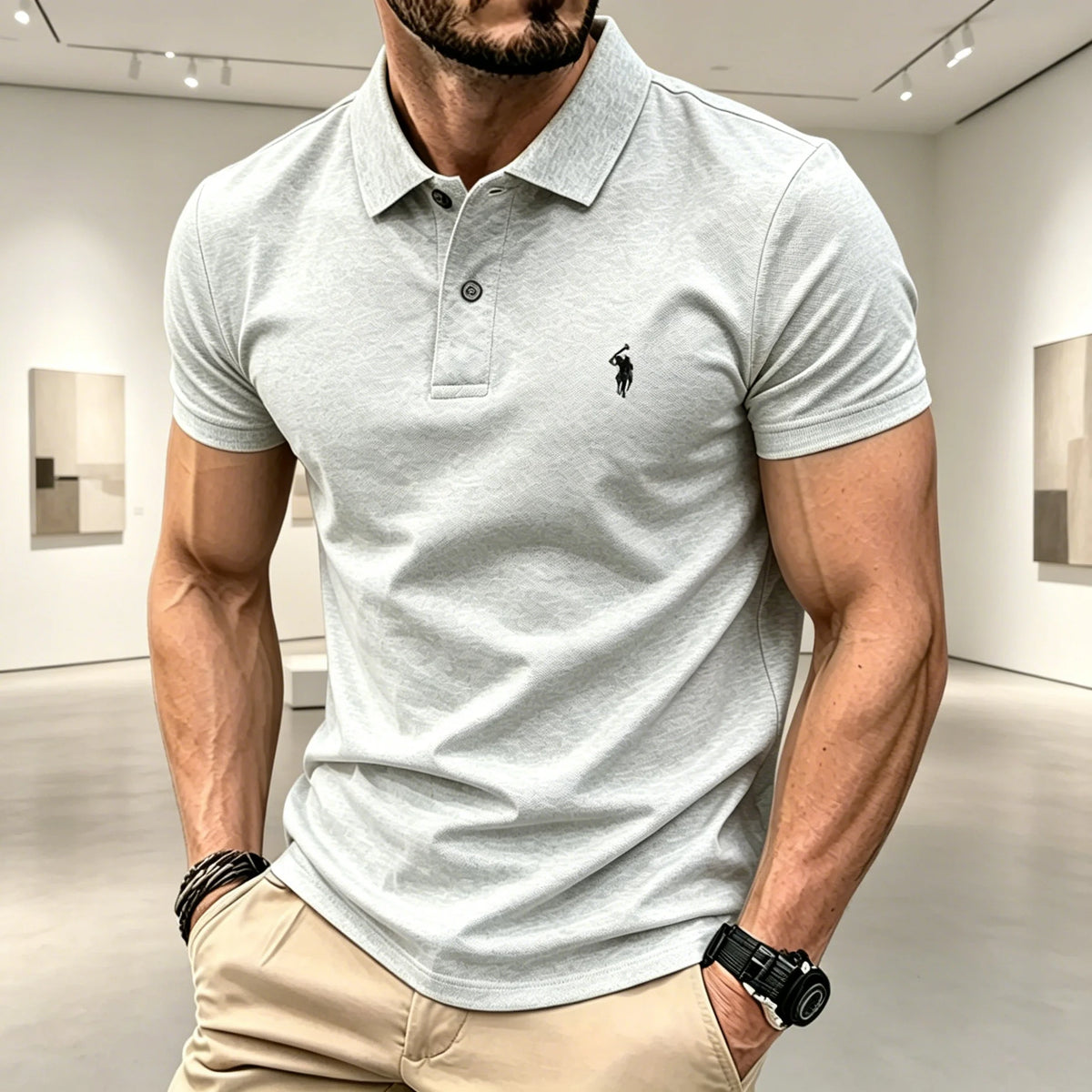 Herren Einfarbiges Poloshirt Regular Fit Business Casual Kurzarm-Oberteil mit Kleiner Pferde-Stickerei auf der Brust