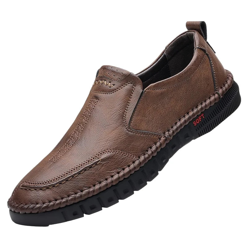 Herren Freizeit-Lederschuhe Herbst 2026 – Neuer Stil, atmungsaktive Slip-On Business Casual Low-Top Schuhe mit runder Zehenkappe im koreanischen Stil