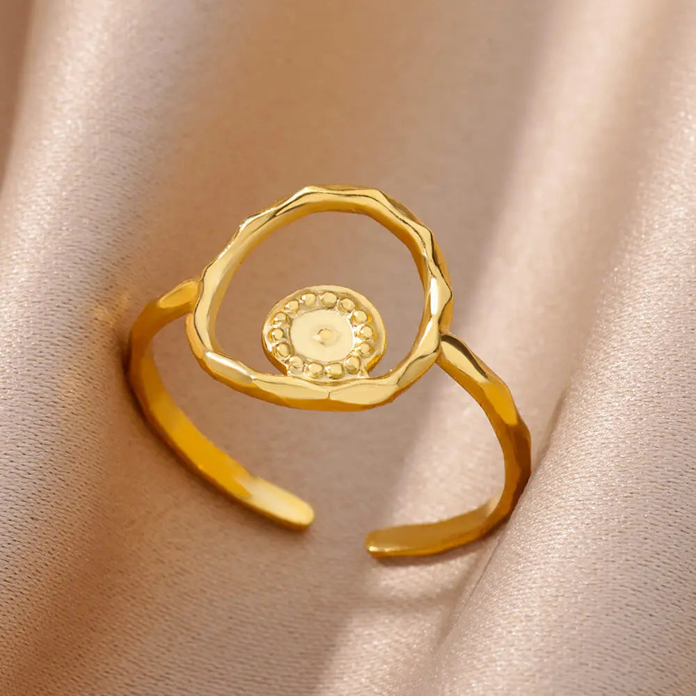 Edelstahl Ringe für Frauen Gold Farbe Unregelmäßige Geometrische Offenen Ring Vintage Wasserdicht Hochzeit Schmuck Teil Zubehör Gif