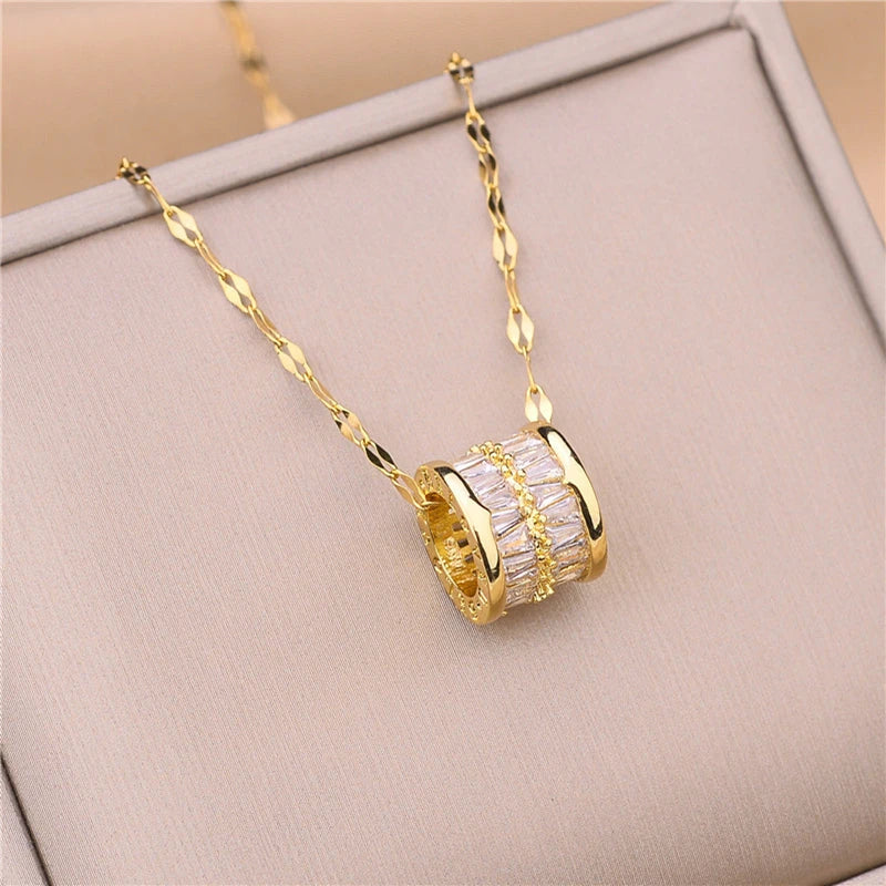 Neue Trendy Zirkon Kristall Anhänger Edelstahl Halskette Für Frauen Koreanische Mode Weibliche Sexy Schlüsselbein Kette Schmuck Großhandel