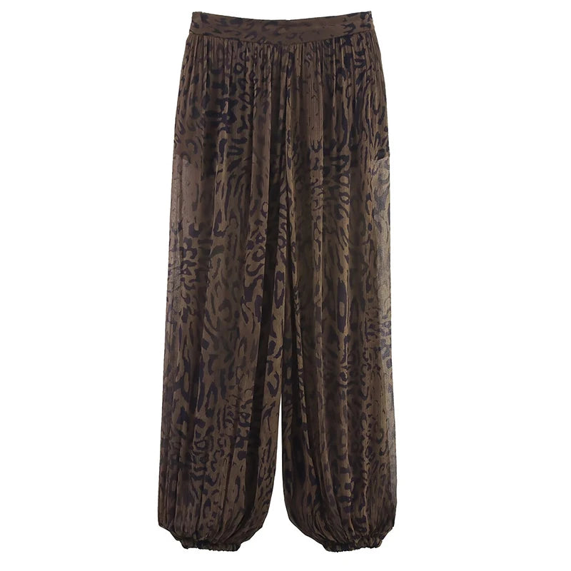HXAO Damenhose mit Tiermotiv, Vintage-Baggy-Damenhose, Falten, halbtransparente Pumphose, Hose für Damen, Herbst-Palazzo-Hose
