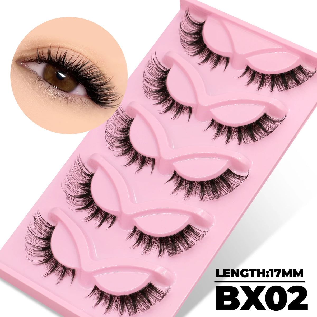 GROINNEYA Katzenaugen-Wimpern, 5 Paar, natürliche künstliche Wimpern, klare Band-Wimpern, natürliches, langes, geflügeltes Ende, längliche Wimpern, Make-up