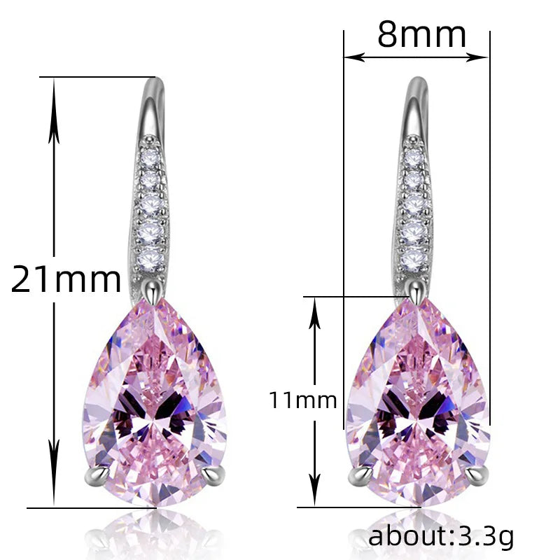 Huitan Rosa/Gelb Birne Zirkonia Ohrringe Frauen Silber Farbe Mode Elegante Weibliche Piercing Zubehör Romantische Schmuck