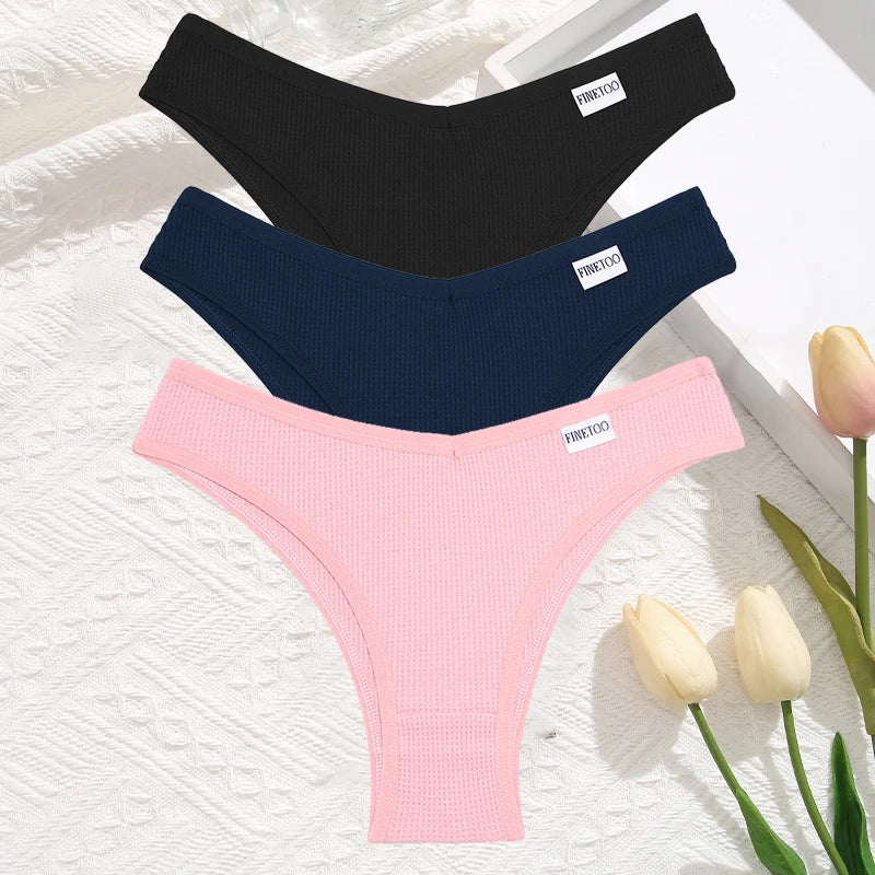 3 Teile/satz Frauen Sexy Waffel Plaid Baumwolle Brasilianische Höschen Niedrige Taille V Form Bikini Unterwäsche Weiche Atmungsaktive Weibliche Dessous