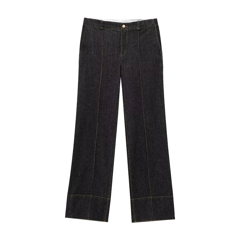 HXAO Neue Jeans-Hosen-Sets, enges Button-Up-Jeanshemd für Damen, 2-teiliges Set, Street-Style, ausgestellte Hose, zweiteiliges Set für Damen