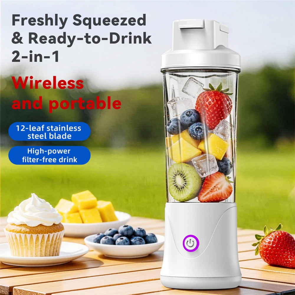 Tragbarer Fruchtentsafter, Mini-Mixer, 450 ml, elektrischer Saftbecher, 12 Klingen, wiederaufladbarer Mixer für Shakes und Smoothies, Eiszerkleinerer