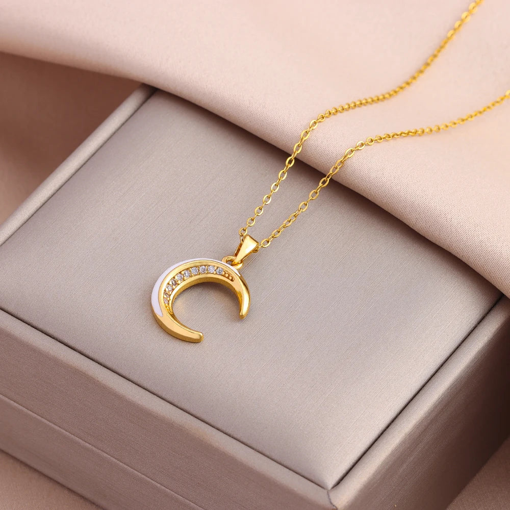 Neue Trendy Zirkon Kristall Anhänger Edelstahl Halskette Für Frauen Koreanische Mode Weibliche Sexy Schlüsselbein Kette Schmuck Großhandel