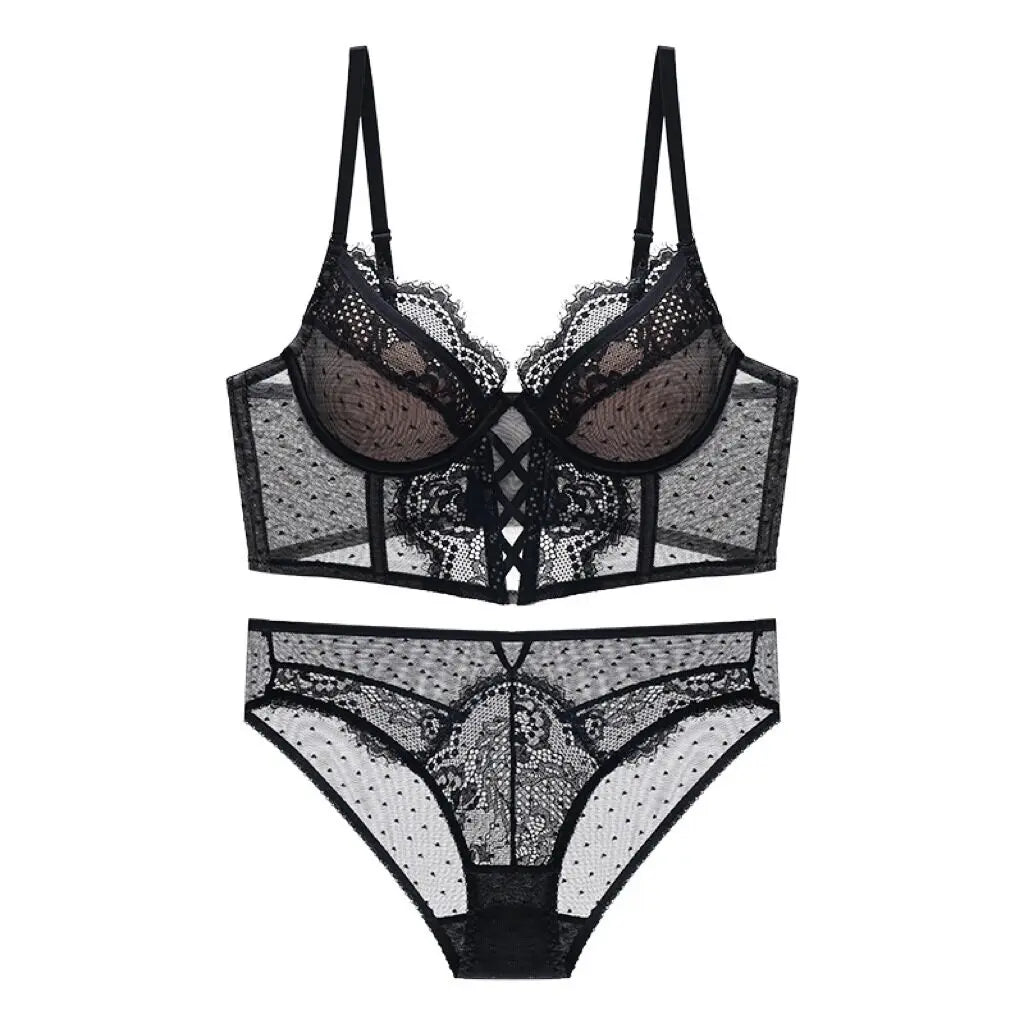 Push-Up Spitzen-Dessous-Set für Damen, Transparentes Negligé mit Weichem Bügel-BH, Fischgräten-Teddy, Sexy Braut-Flitterwochen-Outfit, S-XL