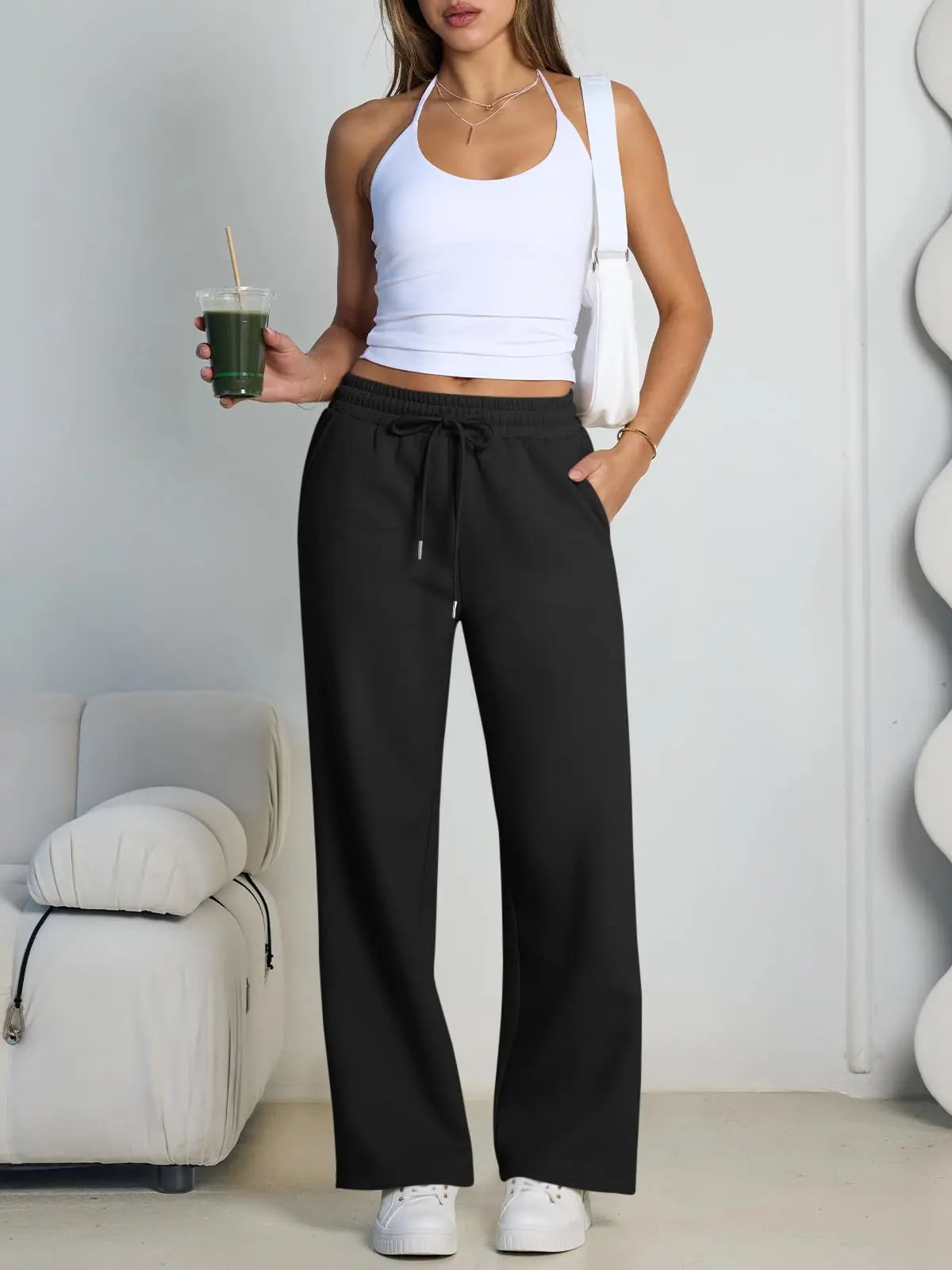 2026 Damen Weite Jogginghose, Europäische und Amerikanische Unisex-Sweatpants, Gerade geschnittene Freizeithose mit Kordelzug im Bund