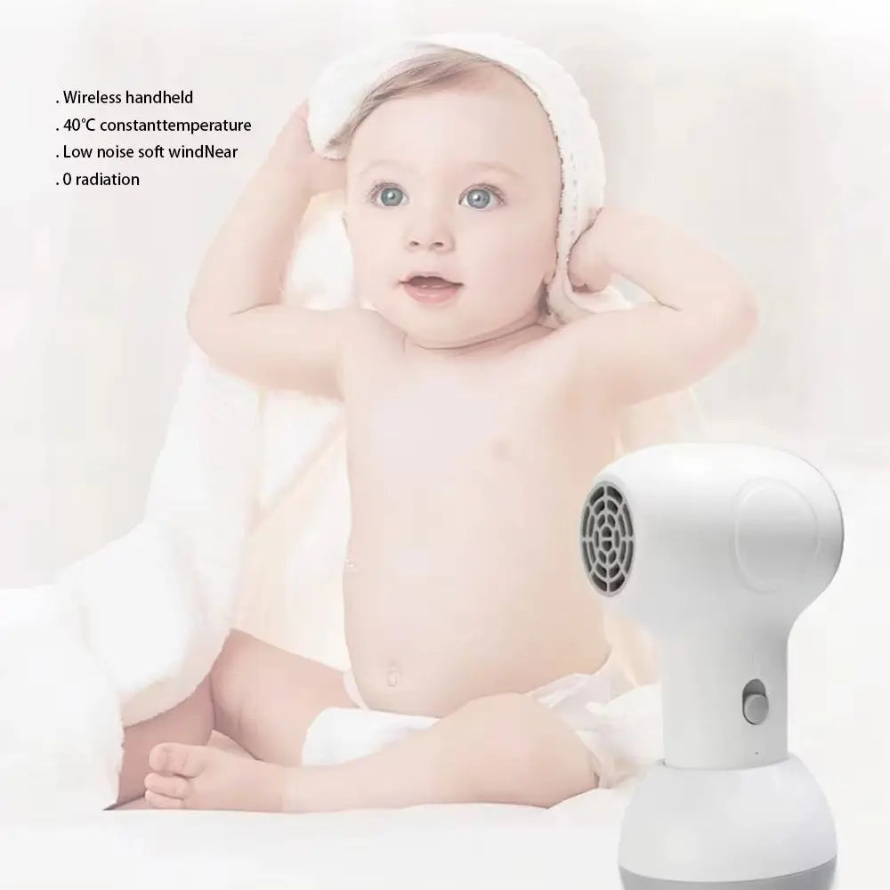 Drahtloser Kinder-Haartrockner, klein, universell, 60 W, Diffusor, Baby, geräuschlos, konstante Temperatur, leise für Haare und Gesäßblasen