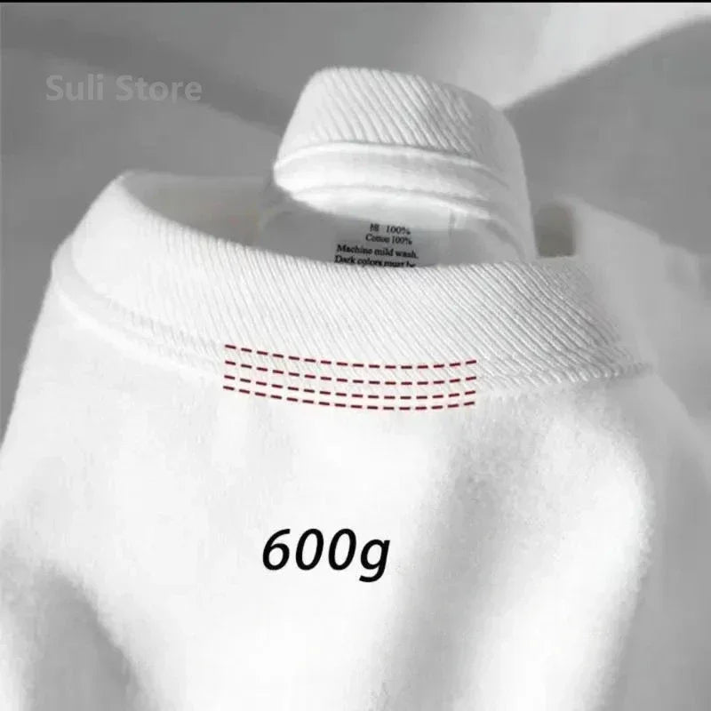 600 g robustes Baumwoll-Kurzarm-T-Shirt für Herren, modisches, verdicktes Kurzarm-T-Shirt aus reiner Baumwolle mit halben Ärmeln