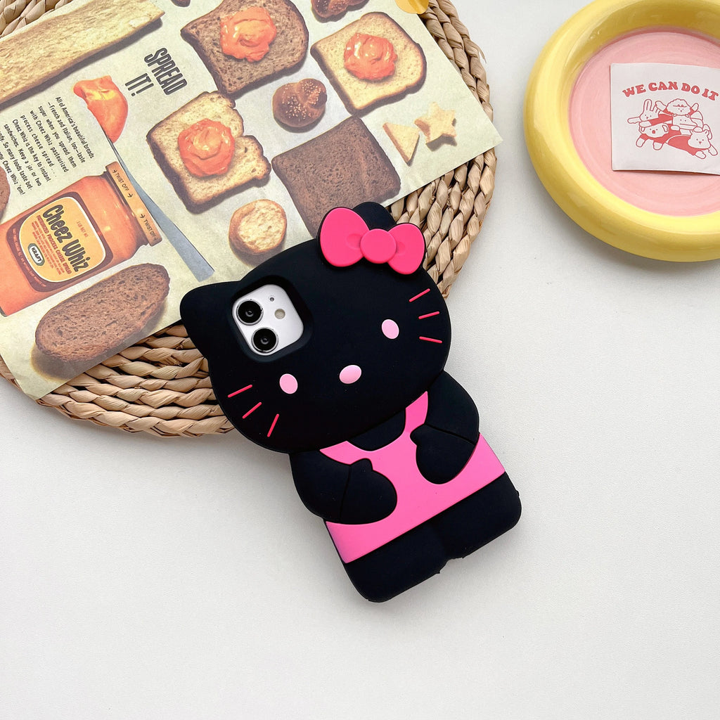 3D Niedliche HelloKitty Silikon-Handyhülle für iPhone 17 Pro Max 16 Plus 15 14 13 Pro 12Mini 11 Pro Max XR X XS 7 8 Stoßfeste Schutzhülle