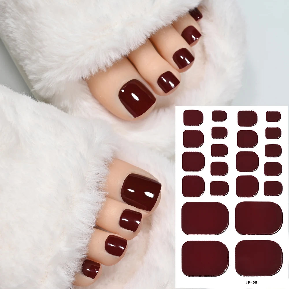 22 Tipps goldene Glitzer-Nagelaufkleber für Füße, 5 Farben, 11 Größen, vollständige Abdeckung, Fußkunst-Aufkleber, einfach zu erreichen, Zehen-Maniküre-Dekoration