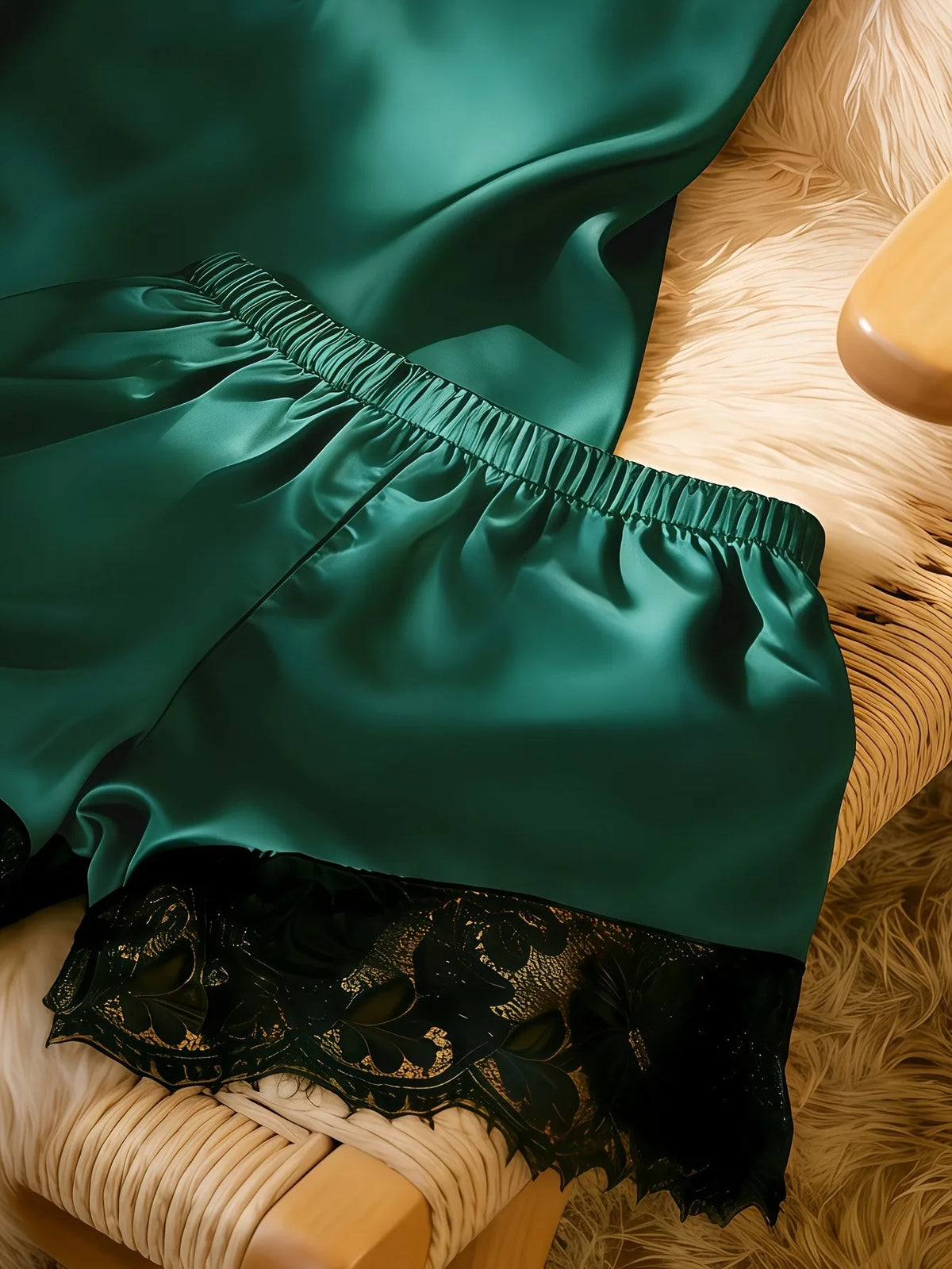 Damen Satin Camisole-Shorts-Set, Spitzenbesetztes Cami-Top und Shorts, Seidiger Frühling-Sommer Schlafanzug Loungewear Pyjama