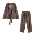 KONDALA Damen Streetwear Chic Gestreiftes Blazer-Set Gürtelblazer Elastische Taille Taschenhose Neue Mode 2026 Frühling Herbst Pendler-Set