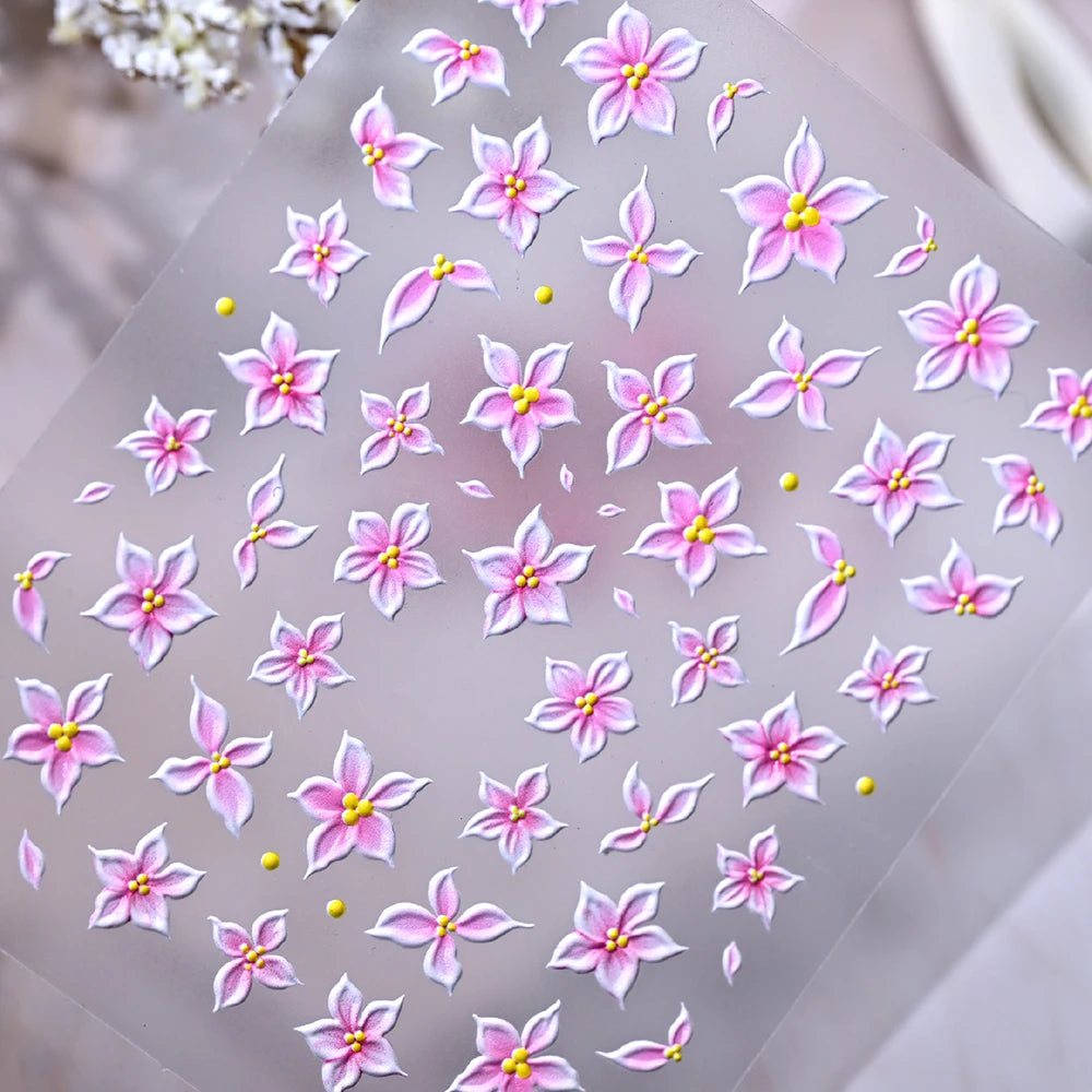 5D Relief Ombre Rosa Fünfblättrige Nagelkunst-Aufkleber Niedliche Weiche Lilien-Blumen Nagelsticker 8*10cm Selbstklebende Rosa Blumen-Nagelsliders