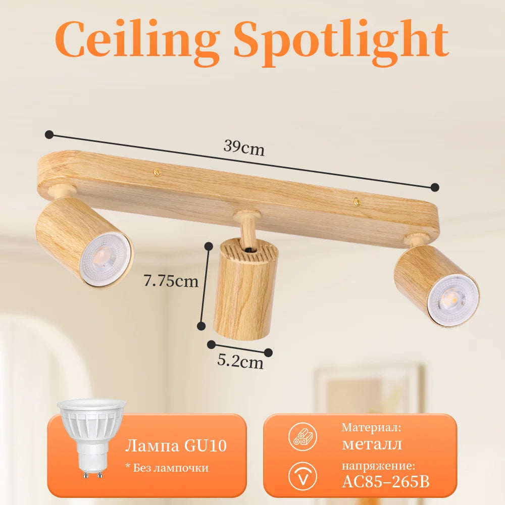 Holz-GU10-LED-Strahler, Deckenleuchte, 110–220 V, Ersatzbirne, Spotlichter, Schienenlicht für Küche, Wohnzimmer, Schlafzimmer