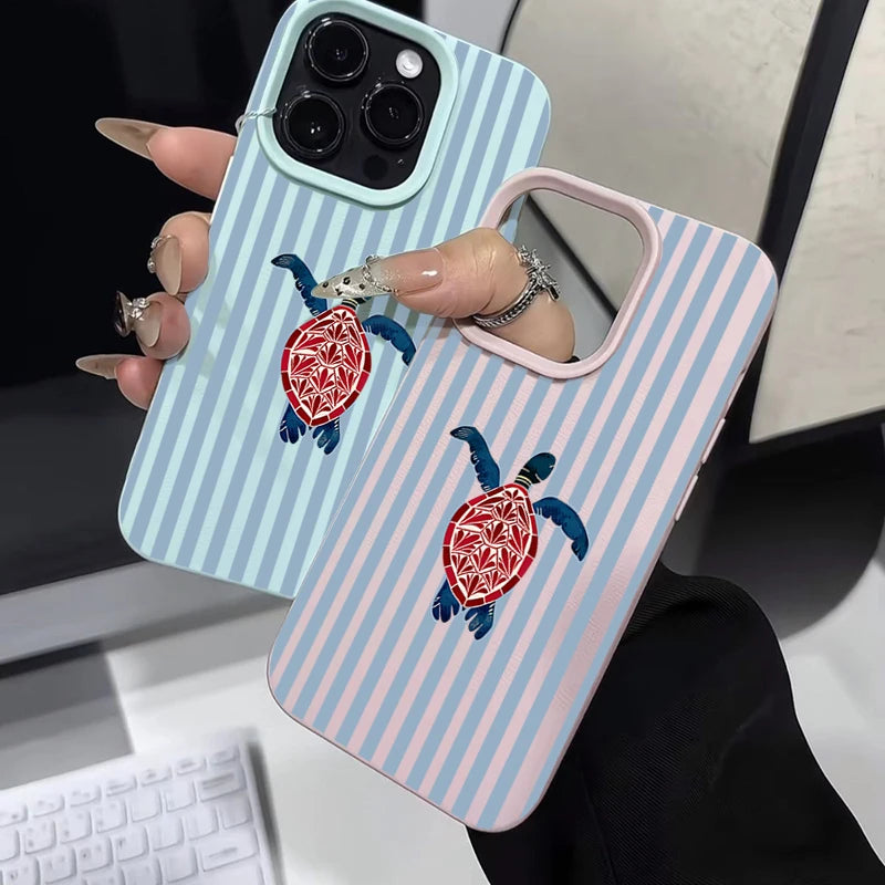 Einfache Blau Gestreifte Schildkröten-Handyhülle für Samsung Galaxy A56 A16 A36 A26 A55 A37 A57 S26 S25 Ultra S24 FE S23 Plus S22 Cover