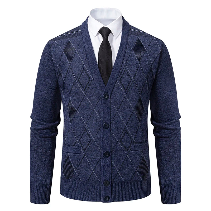 Männer Plaid Strickjacke V-ausschnitt Fleece Pullover männer Herbst Kleidung Klassische Strickjacken Jacke Taste Herren Stricken Outwear