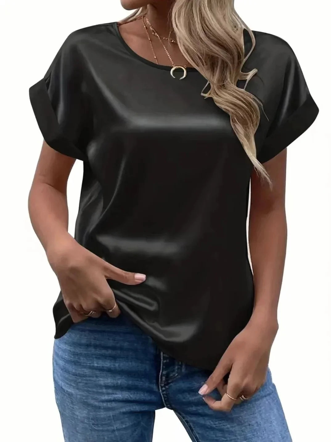 Frauen Sommer Stil Satin Blusen Shirts Dame Casual Fledermaus flügel Hülse O-ansatz Einfarbig Lose Blusas Tops
