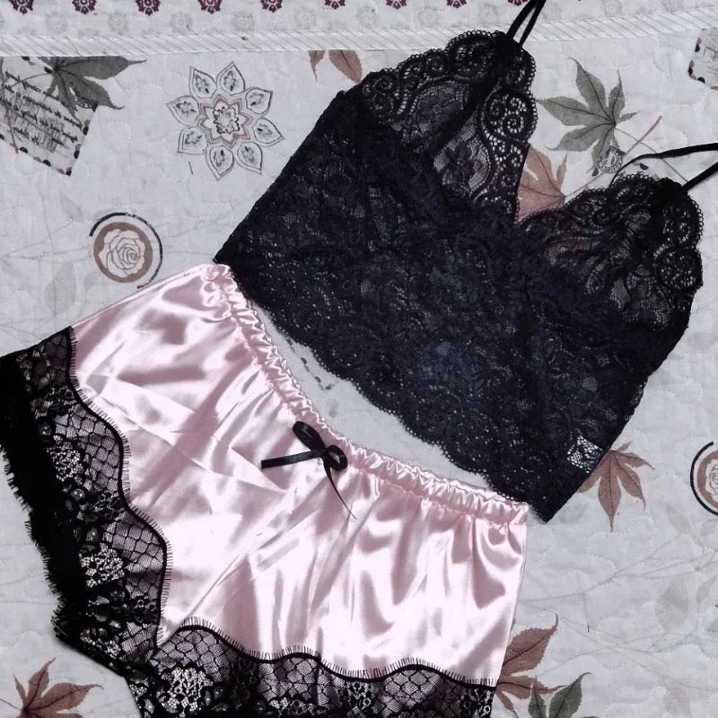 Nachtwäsche Damen sexy Pyjamas Set Spitze Nachthemd Dessous ärmellose V-Ausschnitt Tops und Shorts Sets Nachtwäsche Lounge wear