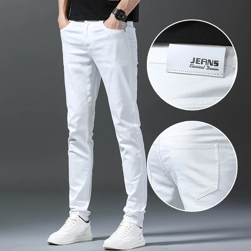 2023 Herbst neue weiße Herren jeans gerade schlanke einfarbige lässige Jeans hose klassische männliche Marken kleidung Hose