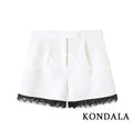 KONDALA Damen Trendiges Spitzen-Blazer-Set Schwarzer Kurzblazer mit Revers und Taschen Shorts Neue Mode 2026 Frühling Sommer Party Büro Damen-Set