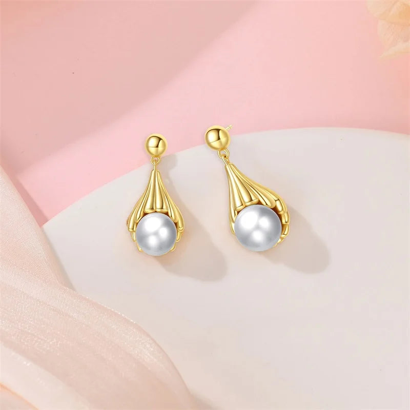 Luxus Goldene Muschel Seestern Perle Ohr Studs 925 Silber Schmetterling Herzförmige Anhänger Perle Ohrringe Für Frauen Partei Schmuck