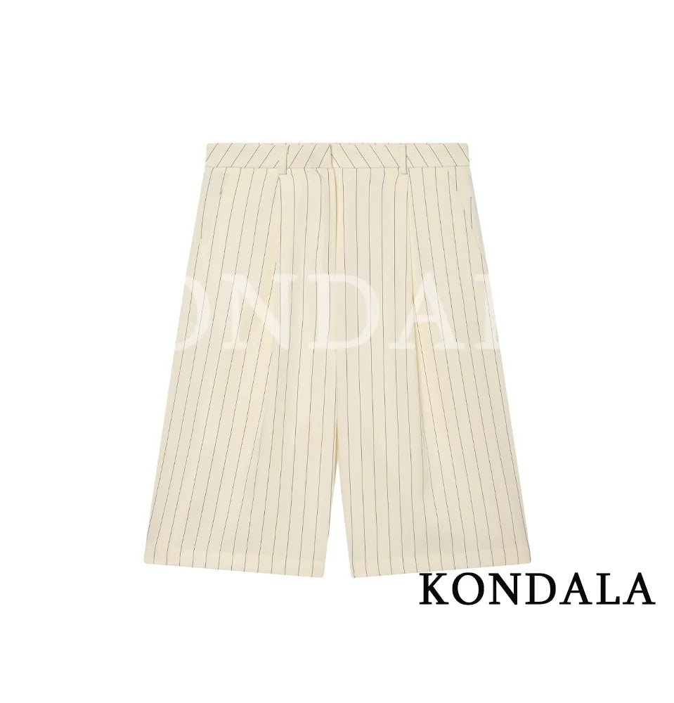 KONDALA Damen Büro-Outfit Gestreiftes Blazer-Set mit Gürtel Blazer mit Taschen Shorts Neue Mode 2026 Frühling Sommer Urlaub Lässiges Shorts-Set