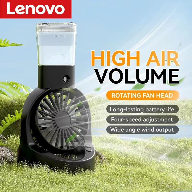 Lenovo Mist Spray Mini-Ventilator, tragbarer Handventilator, extrem lange Akkulaufzeit, feuchtigkeitsspendender, kühlender, temperaturreduzierender Desktop-Ventilator