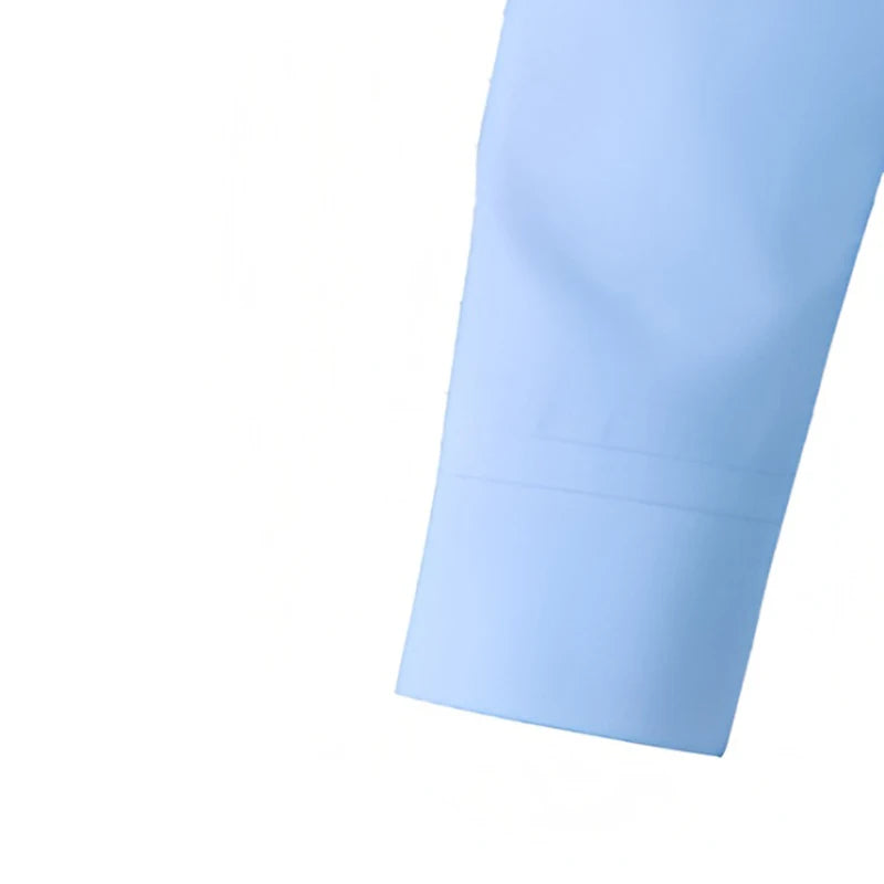 Herren Einfarbiges Blaues Hemd Langarm Slim Fit mit Schwarzen Knöpfen Knitterfreier Stretch-Stoff für Business, Hochzeit & Alltag