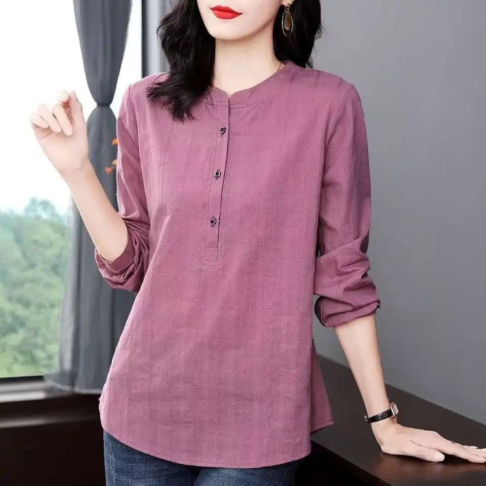 Frauen Frühling Herbst Stil Blusen Hemden Dame Casual Langarm Stehkragen Blusas Tops DF4850
