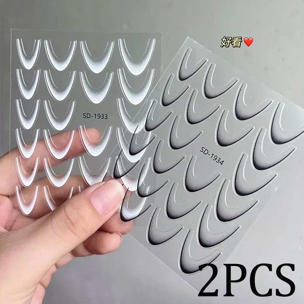 2 stücke Schwarz Weiß Französisch Gradienten Linie Nagel Aufkleber Koreanische Streifen Linien Biegung Klebstoff Nail art Aufkleber Slider DIY Maniküre Guide #