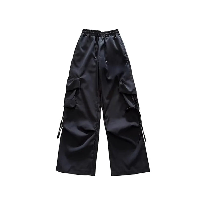 Frauen Y2K Cargo Hosen Hohe Taille Street Hip Hop Hosen Weibliche Große Taschen Casual Niedrigen Taille Kordelzug Baggy Jogginghose