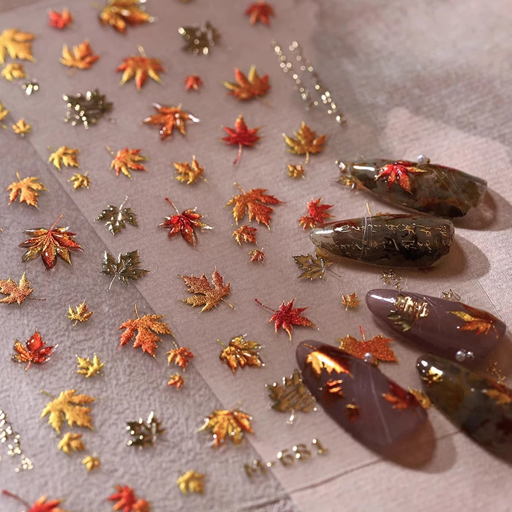  ﻿ Neue 5D Jelly Relief Herbst Ahornblätter Nagelaufkleber Bronzing Ahornblatt Kürbis Ginkgo Muster Nagelaufkleber Charms Y2K Deco ﻿ ﻿