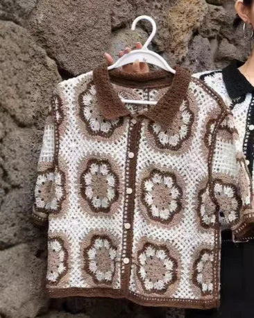 2026 Sommer Langarm Vintage National Trend Damenbekleidung Ausgehöhlte Spitze Patchwork Chiffon Hemden Damen Blusen Großhandel