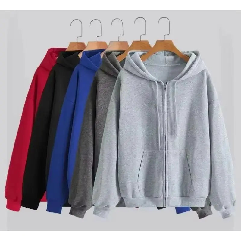 Einfarbige Damen-Kapuzenpullover mit Reißverschluss, Herbst, lässige Sportbekleidung, trendiger, bequemer, langärmeliger All-Match-Taschen-Kapuzenpullover