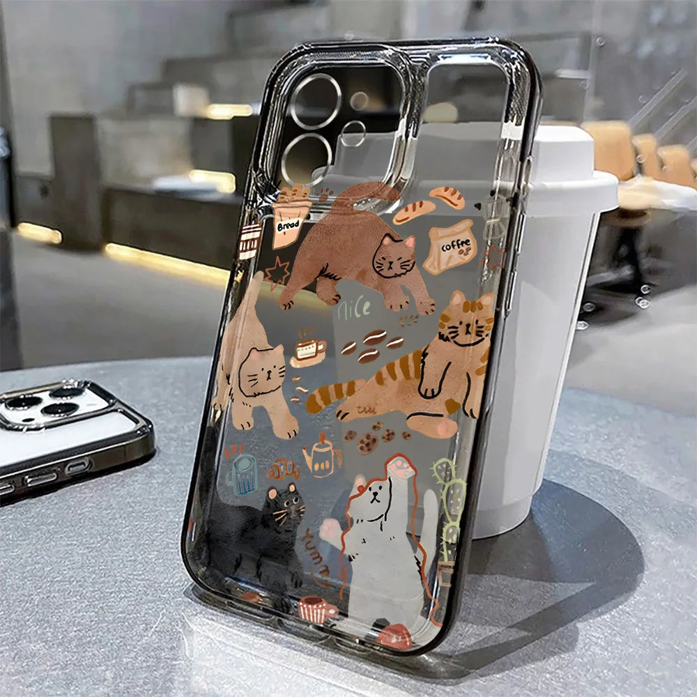 Niedliche Katzen-Handyhülle für iPhone 17 Pro 16 14 13 11 12 15 Pro Max 8 7 Plus 16e Air XR XS SE Stoßfeste Weiche TPU Transparente Schutzhülle