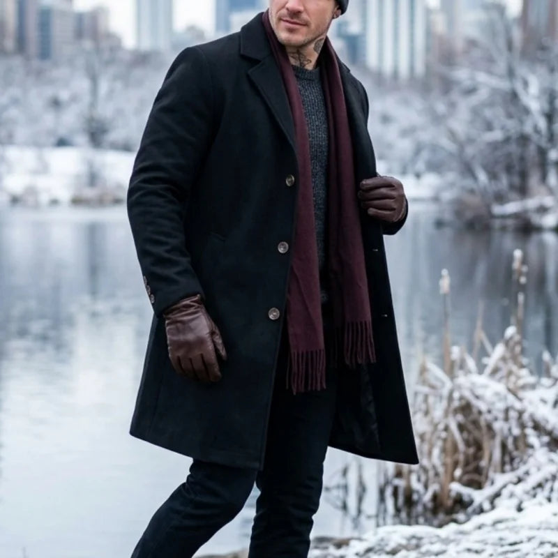 Neuer Winter-Herrenmantel aus Mischgewebe - Einreihiger Verschluss |   Business-Casual & Street-Ready Anzugjacke für Herren Winter