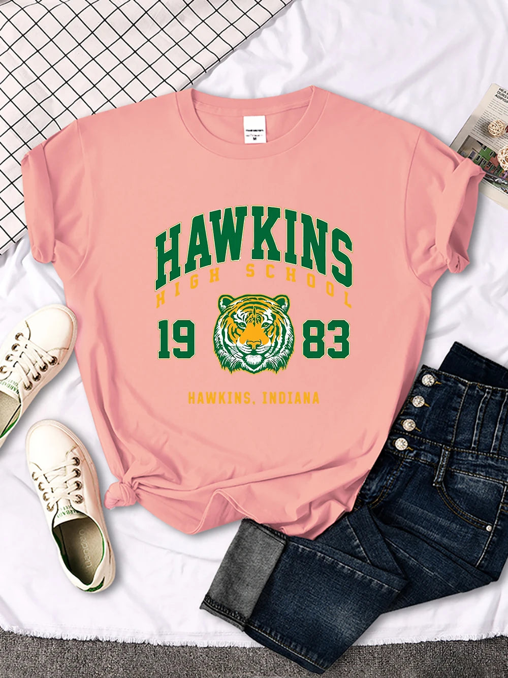 Hawkins High School 1983, bedrucktes Damen-T-Shirt, neue Harajuku-T-Shirts, Street-Fashion, Streetwear, lässige Rundhalsausschnitt-Kleidung