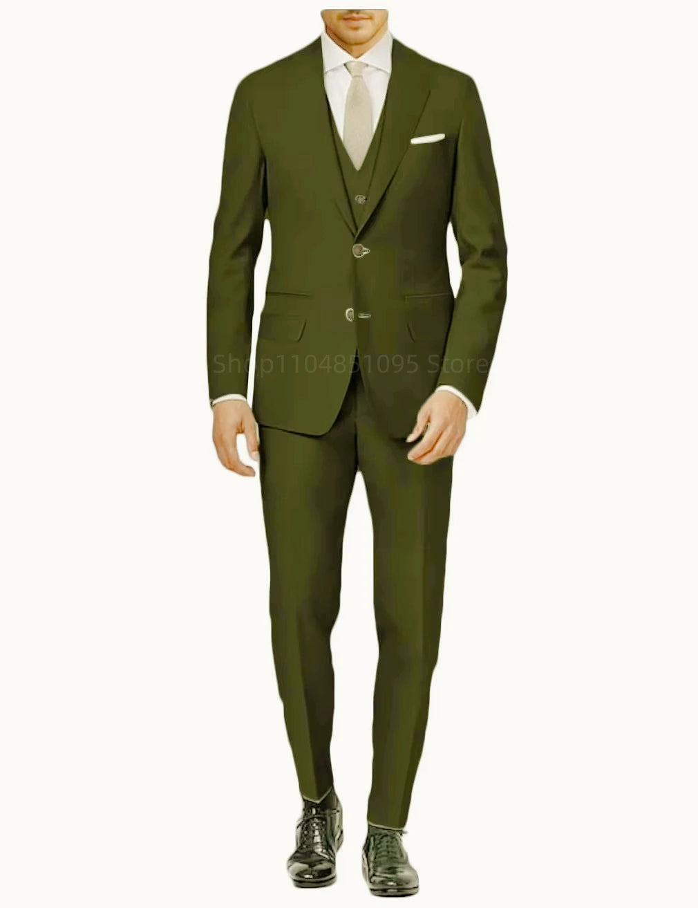 Neueste Matcha-grüne formelle Herrenanzüge, schmale Passform, eleganter Bräutigam-Smoking, Business-Party-Anzüge, 3-teiliges Set (Jacke + Weste + Hose)