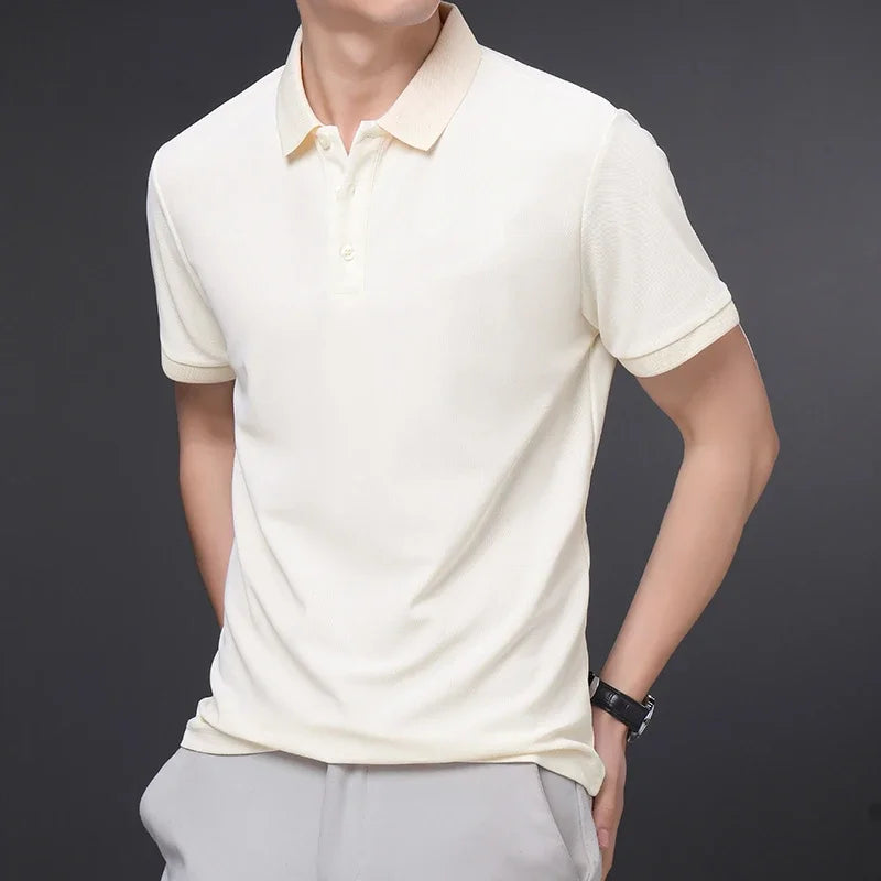 Herren-Poloshirt, einfarbig, lässig, modisch, kurzärmelig, Sommer, bequemes Oberteil für Business und Freizeit