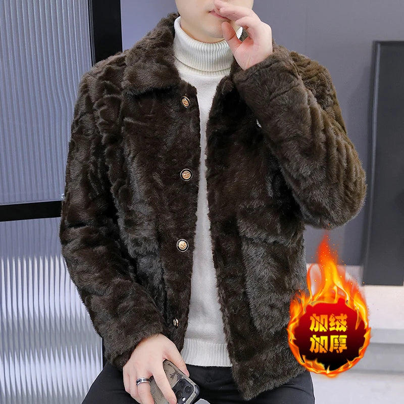 Winter-Kunstpelzjacke für Herren Modische Verdickte Warme Mäntel Lässige Business-Streetwear Lederjacke Herrenbekleidung