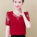 Damen Frühling Sommer Stil Chiffon Blusen Hemden Lady Casual Spitze Kurzarm O-Ausschnitt Blusas Tops