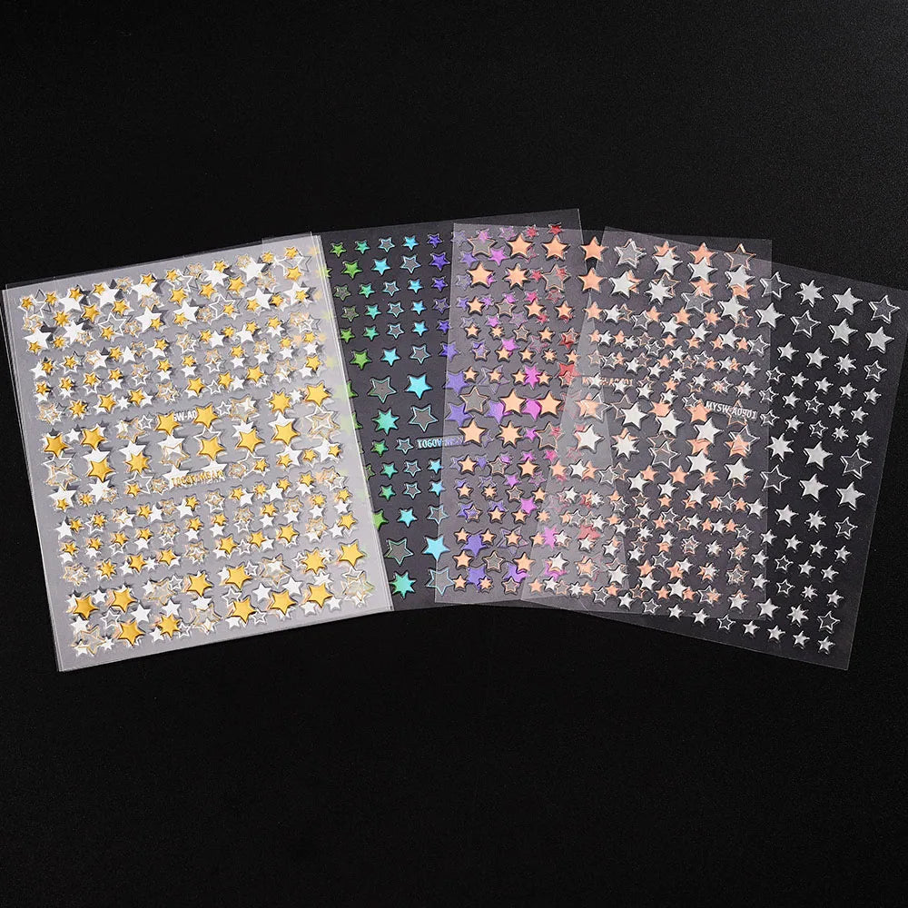 1Pcs 3D Gold/Silber/Weiß/Schwarz/Stern Nail art Aufkleber 3D Holographische Laser Stern Transfer nagel Decals DIY 3D Sterne Nagel Aufkleber