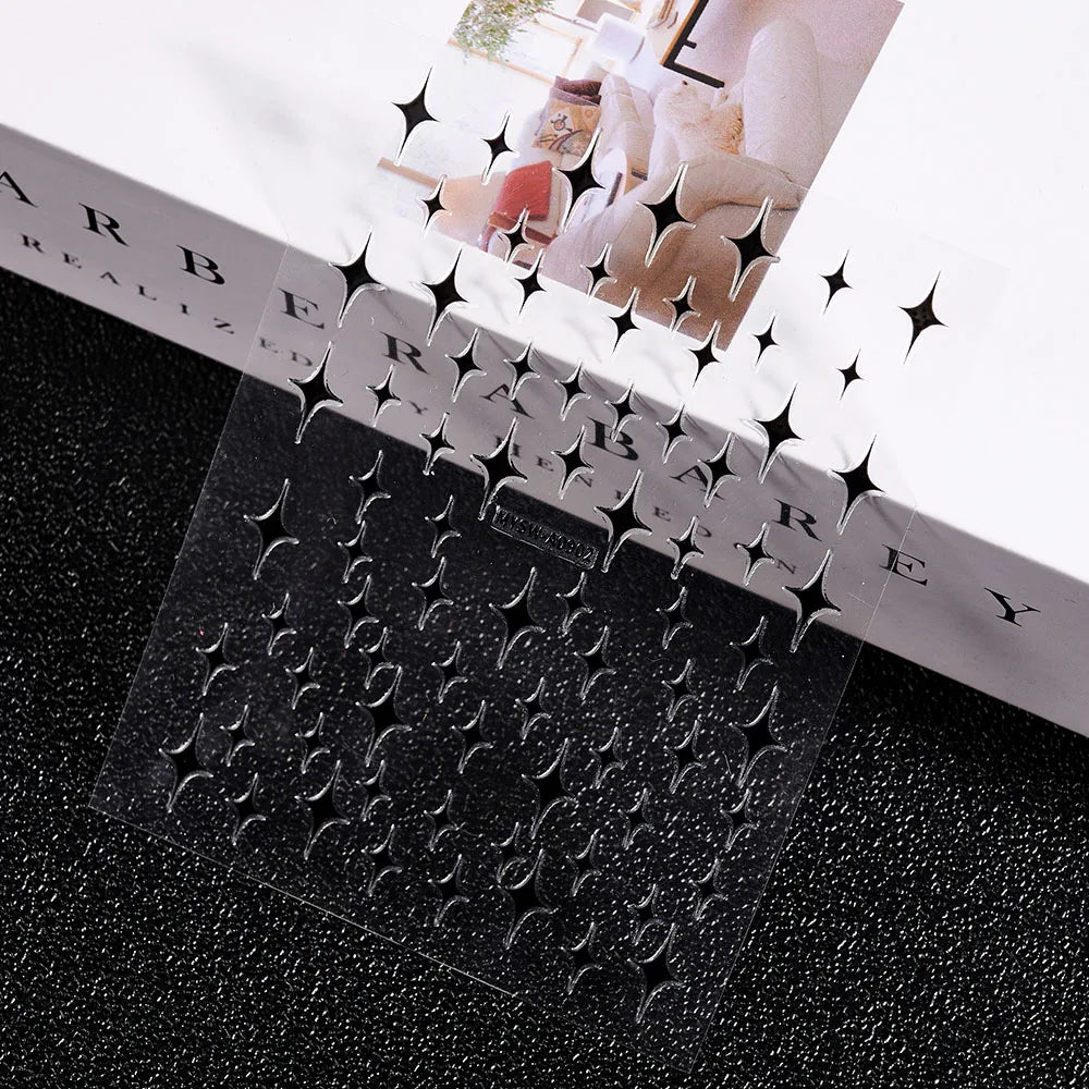 1-PC Holo Laser Star Nail Art Aufkleber (Schwarz/Weiß/Splitter/Gold) Glänzender Stern 3D Nagelaufkleber DIY 3D Transfer Star Nail Slider *&