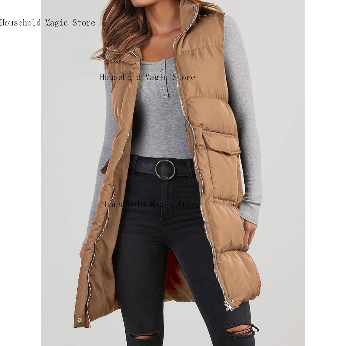 Lang mit Kapuze, Outdoor-Weste, Daunenjacke für Damen, gesteppter Mantel, ärmellose Jacke, leichte Winterpullover