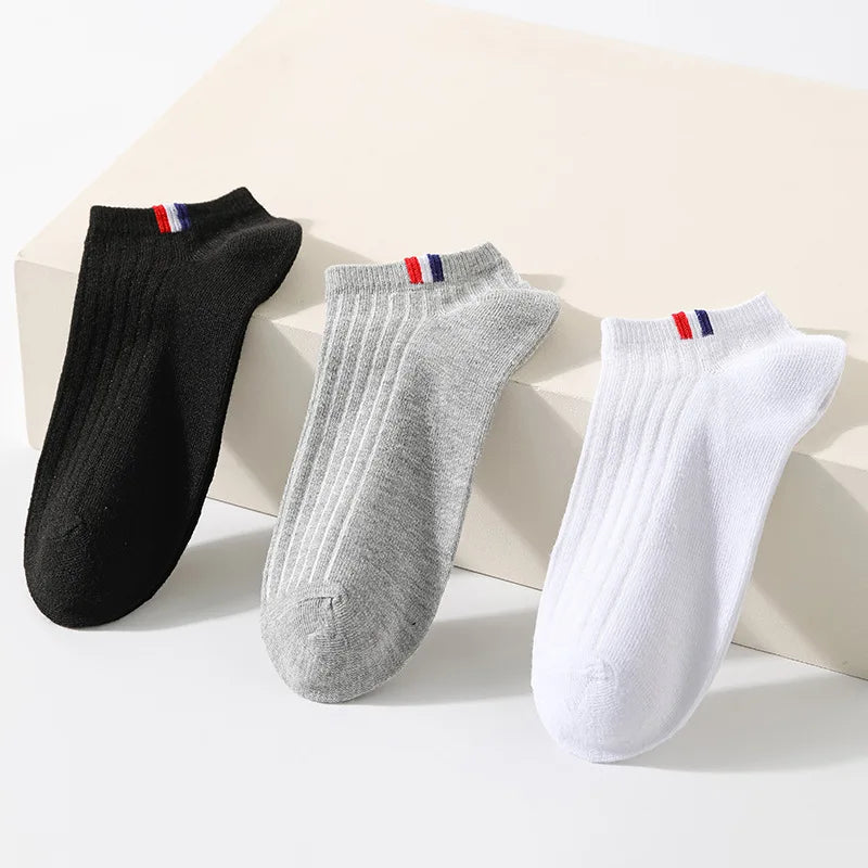 5 Paar dünne, einfarbige Herren-Freizeitsocken, atmungsaktive, schweißabsorbierende Kalibrierungssocken, Sommer-Mischbootssocken